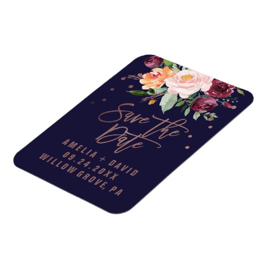 Najaar Floral Roos Gold Save the Date Magneet (Linkerzijde)