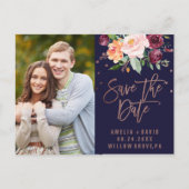 Najaar Floral Roos Gold Save the Date Photo Aankondigingskaart (Voorkant)