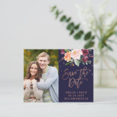 Najaar Floral Roos Gold Save the Date Photo Aankondigingskaart (Staand voorkant)