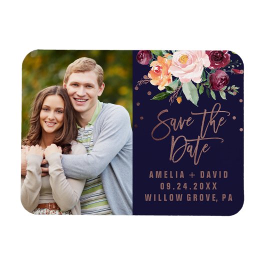 Najaar Floral Roos Gold Save the Date Photo Magneet (Horizontaal)