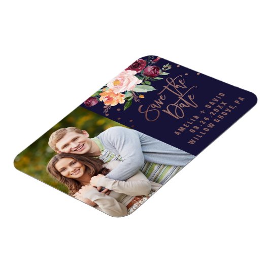 Najaar Floral Roos Gold Save the Date Photo Magneet (Linkerzijde)
