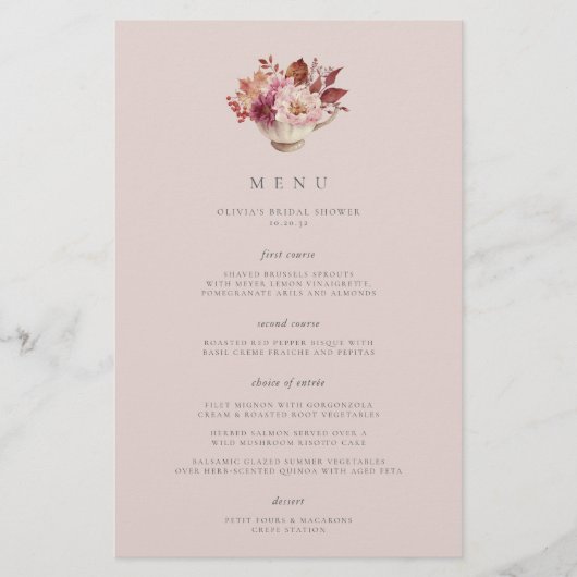 Najaar Floral Teacup Herfst Menu Vrijgezellenfeest (Voorkant)