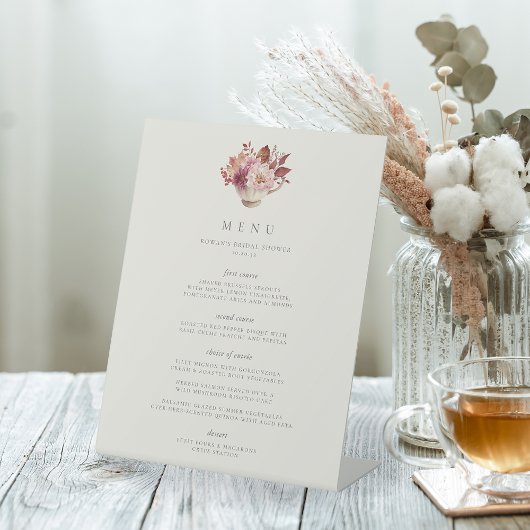 Najaar Floral Teacup Herfst Menu Vrijgezellenfeest Reclamebord Met Voetstuk