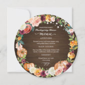Najaar Floral Thanksgiving Dinner Circle Menu Card Kaart (Voorkant)