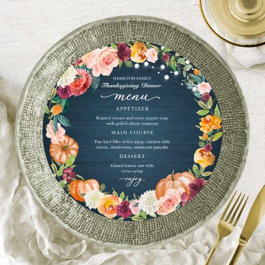 Najaar Floral Thanksgiving Dinner Circle Menu Card Kaart