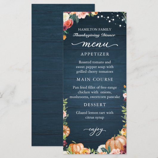 Najaar Floral Thanksgiving Kaart van het menu van  (Voorkant / Achterkant)
