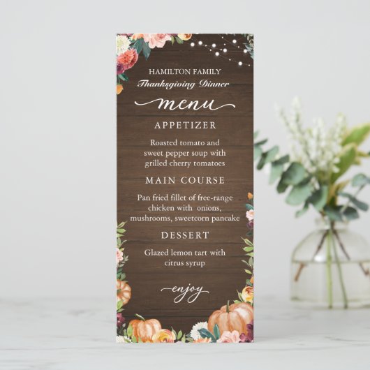 Najaar Floral Thanksgiving Kaart van het menu van  (Staand voorkant)