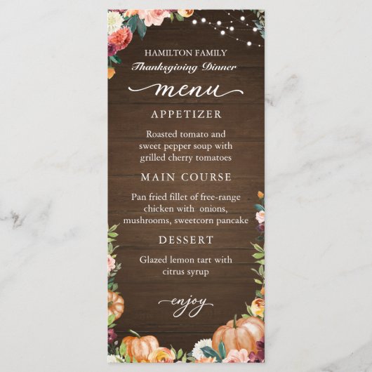 Najaar Floral Thanksgiving Kaart van het menu van 