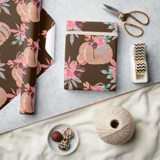 Najaar Floral Waterverf Pumpkin Baby shower Cadeaupapier (Crafts)