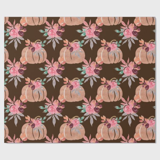 Najaar Floral Waterverf Pumpkin Baby shower Cadeaupapier (Vlak)