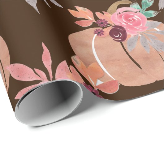 Najaar Floral Waterverf Pumpkin Baby shower Cadeaupapier (Rol Hoek)