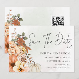 Najaar Florals Waterverven QR Code Weddenschap Save The Date