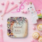 Najaar gemengde waterverf florale bruiloft papieren bordje (Feest)