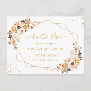 Najaar Gold Bohemian Floral Save the Date Briefkaa Briefkaart
