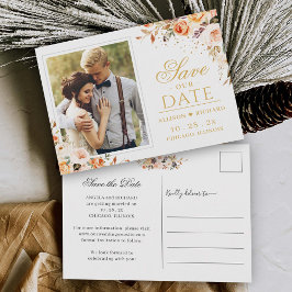 Najaar Gold Floral Foto Save the Date Briefkaart