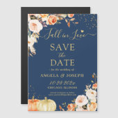 Najaar Gold Floral Pumpkin Save the Date Magnet (Voorkant / Achterkant)