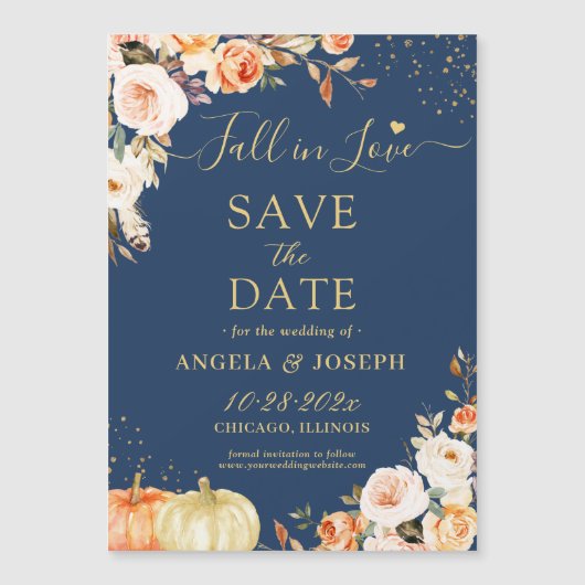 Najaar Gold Floral Pumpkin Save the Date Magnet (Voorkant)