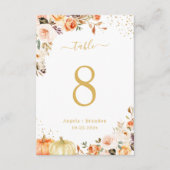Najaar Gold Glitter Floral Wedding Table Number RSVP Kaartje (Voorkant)