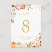 Najaar Gold Glitter Floral Wedding Table Number RSVP Kaartje (Achterkant)