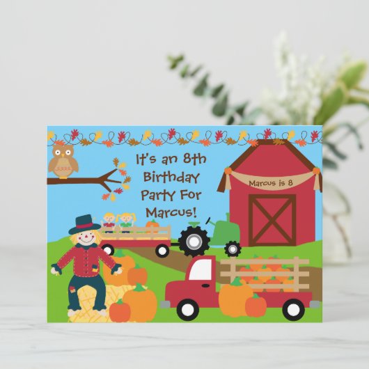 Najaar Harvest Birthday Party Invitation Kaart (Staand voorkant)