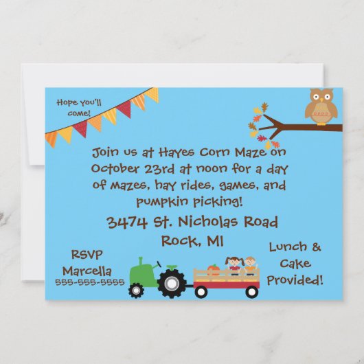 Najaar Harvest Birthday Party Invitation Kaart (Achterkant)