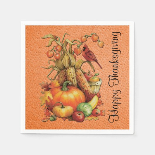 Najaar Harvest Happy Thanksgiving Sinaasappel Napk Servet (Voorkant)