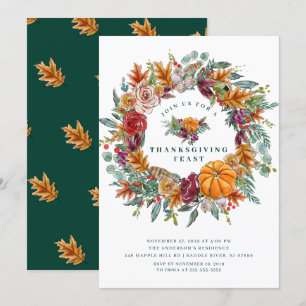 Najaar Harvest Wreath Thanksgiving Dinner Party Kaart
