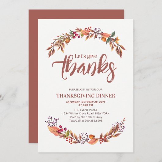 Najaar-/Herfst-Bedankt met uitnodiging voor het di (Voorkant / Achterkant)