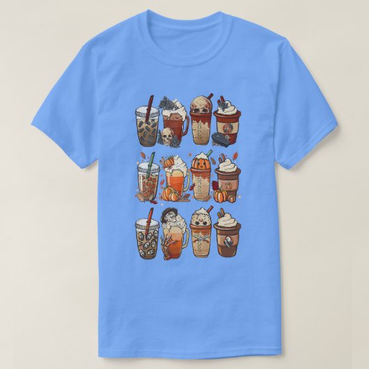 Najaar Herfst Coffee Latte Cups Horrors & Ghost Ha T-shirt (Design voorkant)