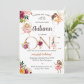 Najaar herfst-fee meisje 1 eerste verjaardag uitno kaart (Staand voorkant)