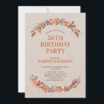 Najaar/Herfst Floral 50th Birthday Party Invitatio Kaart<br><div class="desc">Dit herfst ontwerp van de bloemetjesverjaardagsuitnodiging is voorzien van een mooie kreet met een kleurenschema voor de herfst. Meer overeenkomende objecten beschikbaar in mijn winkel BaraBomDesign.</div>