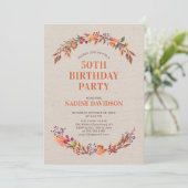 Najaar/Herfst Floral 50th Birthday Party Invitatio Kaart (Staand voorkant)