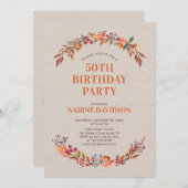 Najaar/Herfst Floral 50th Birthday Party Invitatio Kaart (Voorkant / Achterkant)