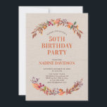 Najaar/Herfst Floral 50th Birthday Party Invitatio Kaart<br><div class="desc">Dit herfst ontwerp van de bloemetjesverjaardagsuitnodiging is voorzien van een mooie kreet met een kleurenschema voor de herfst. Meer overeenkomende objecten beschikbaar in mijn winkel BaraBomDesign.</div>