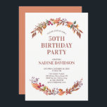 Najaar/Herfst Floral 50th Birthday Party Invitatio Kaart<br><div class="desc">Dit herfst ontwerp van de bloemetjesverjaardagsuitnodiging is voorzien van een mooie kreet met een kleurenschema voor de herfst. Meer overeenkomende objecten beschikbaar in mijn winkel BaraBomDesign.</div>
