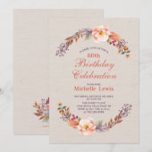Najaar/Herfst Floral 60th Birthday Party Invitatio Kaart (Voorkant / Achterkant)
