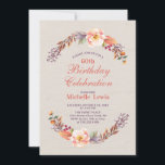 Najaar/Herfst Floral 60th Birthday Party Invitatio Kaart<br><div class="desc">Dit herfst is een flinke flora-verjaardagsdagsontwerp voorzien van een prachtige herfst met een schoot achtergrond. U kunt alle tekst aanpassen. Meer overeenkomende objecten beschikbaar in mijn winkel BaraBomDesign.</div>