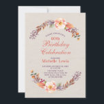 Najaar/Herfst Floral 60th Birthday Party Invitatio Kaart<br><div class="desc">Dit herfst is een flinke flora-verjaardagsdagsontwerp voorzien van een prachtige herfst met een schoot achtergrond. U kunt alle tekst aanpassen. Meer overeenkomende objecten beschikbaar in mijn winkel BaraBomDesign.</div>