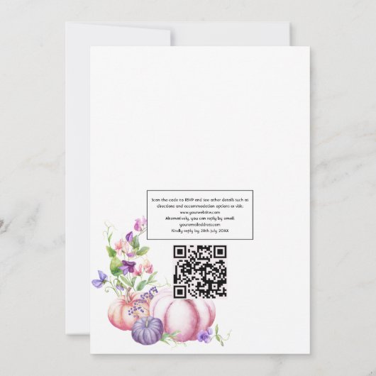 Najaar - Herfst Floral Rustic QR Code RSVP Weddens Kaart (Achterkant)