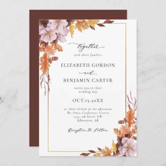 Najaar Herfst Floral Wedding Elegant Foliage Scrip Kaart (Voorkant / Achterkant)