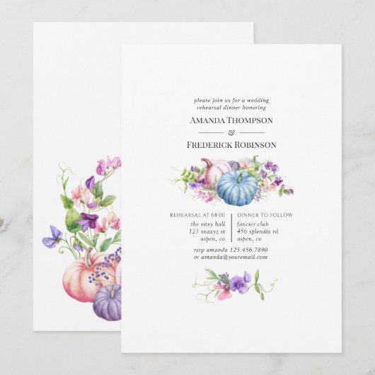 Najaar Herfst Floral Wedding Rehearsal Dinner Kaart (Voorkant / Achterkant)