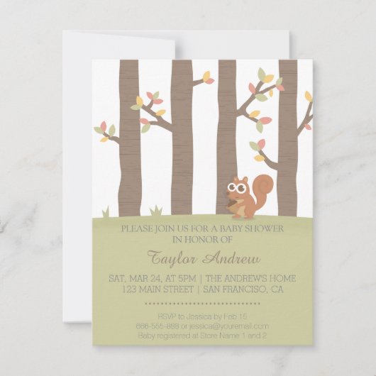 Najaar Herfst Forest Squirrel Baby shower Kaart (Voorkant)
