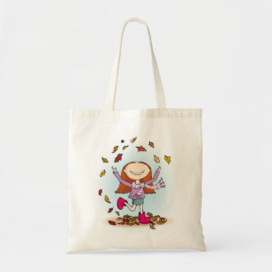 Najaar/herfst leuk in de bladeren meisje roze laar tote bag