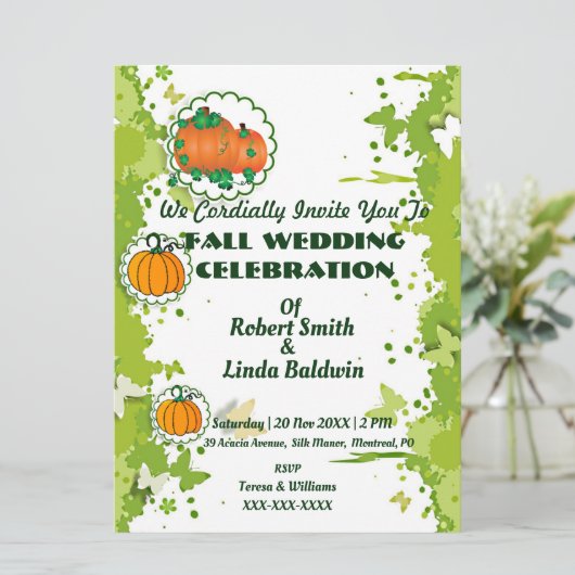 Najaar Herfst Oranje pomkin Green Wedding Kaart (Staand voorkant)