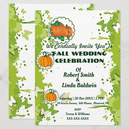 Najaar Herfst Oranje pomkin Green Wedding Kaart (Voorkant / Achterkant)