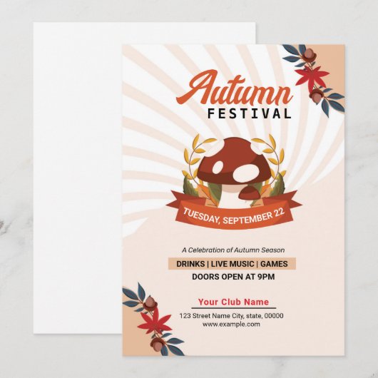 Najaar/Herfst Partij brochure Sjabloon Kaart (Voorkant / Achterkant)