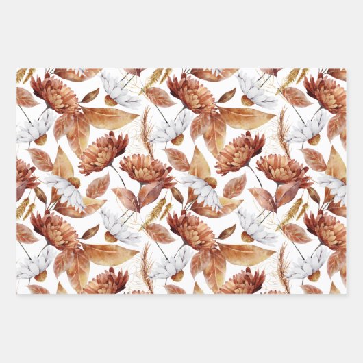 Najaar Herfst Patronen in Terracotta, Groen, Rust Inpakpapier Vel (Voorkant 2)