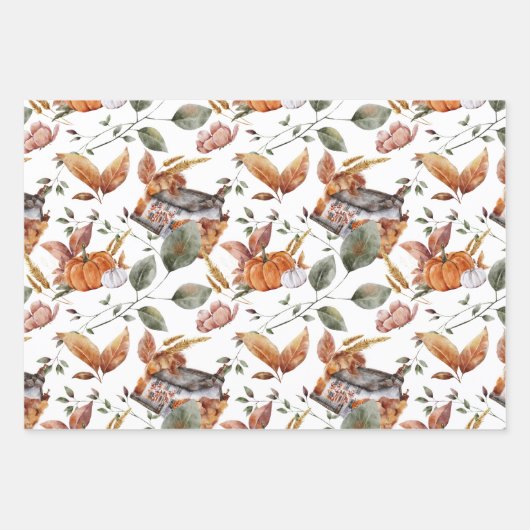 Najaar Herfst Patronen in Terracotta, Groen, Rust Inpakpapier Vel (Voorkant)