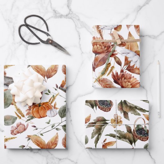 Najaar Herfst Patronen in Terracotta, Groen, Rust Inpakpapier Vel (Voorkant)