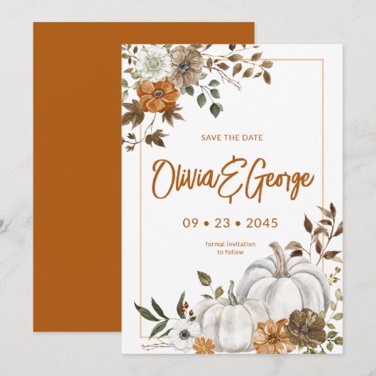 Najaar Herfst Pumpkin Floral Lijst Uitnodiging (Voorkant / Achterkant)